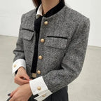 Women's Cropped Tailored Jacket with Contrast Cuffs - 3