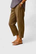 Women's Straight-Leg Trousers with Side Pockets - Coffee Brown