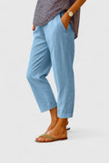 Women's Straight-Leg Trousers with Side Pockets - Mist Blue