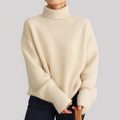 Women's Turtleneck Relaxed Fit Jumper with Ribbed Cuffs - Beige