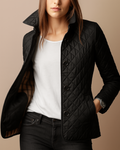 Women's Diamond Quilted Jacket with Stand Collar - Black