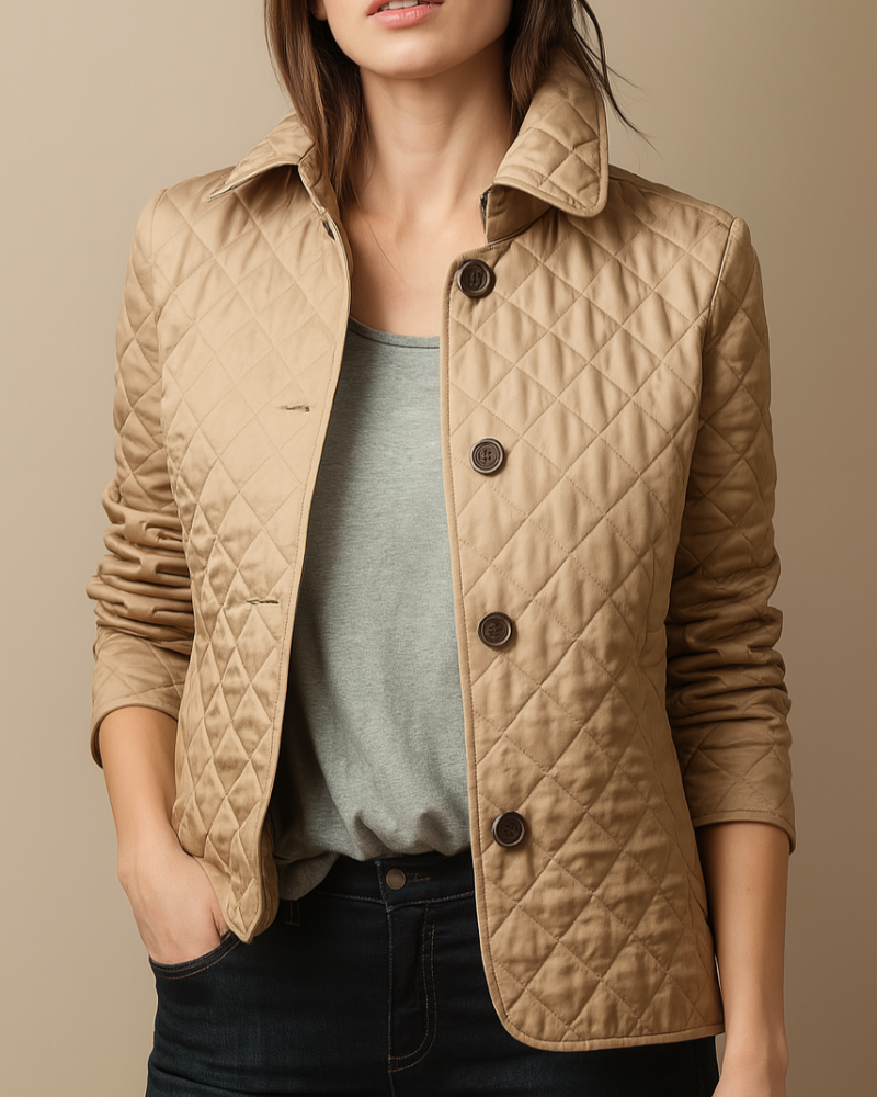 Women's Diamond Quilted Jacket with Stand Collar - 6