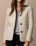 Women's Diamond Quilted Jacket with Stand Collar - Beige