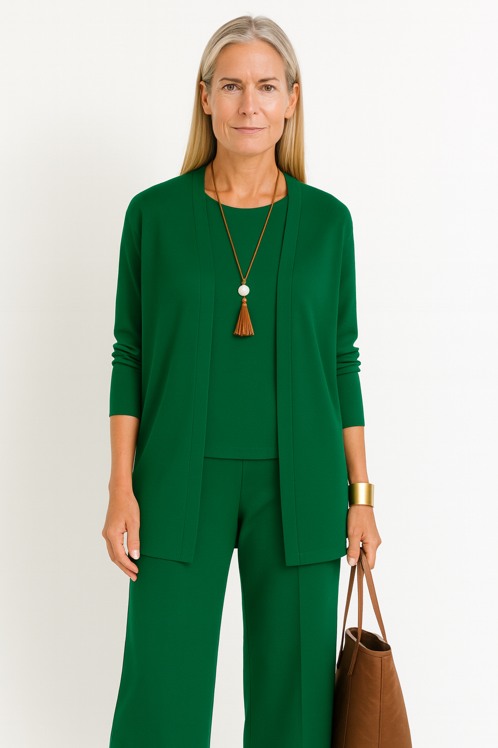 Women's Three-Piece Set Waistcoat Top and Trousers - Green