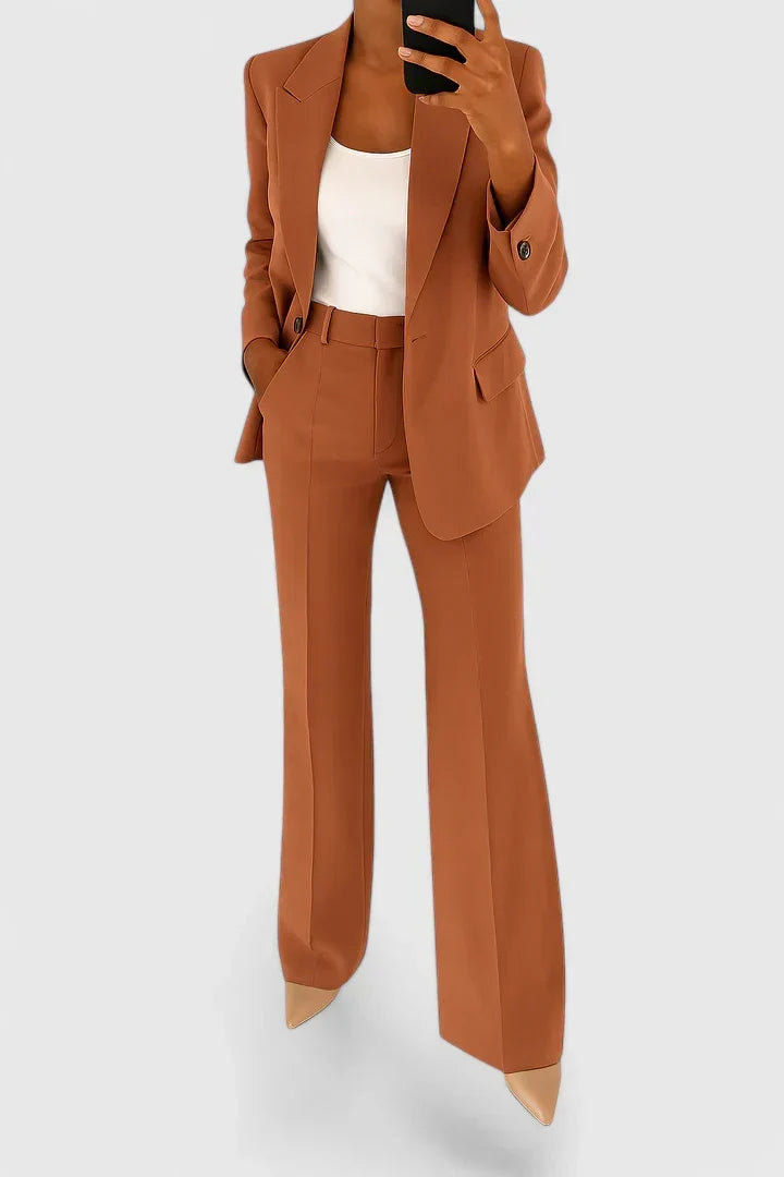 Palynette | Elegant Two-Piece Suit Set - Brown