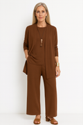 Women's Three-Piece Set Waistcoat Top and Trousers - Brown