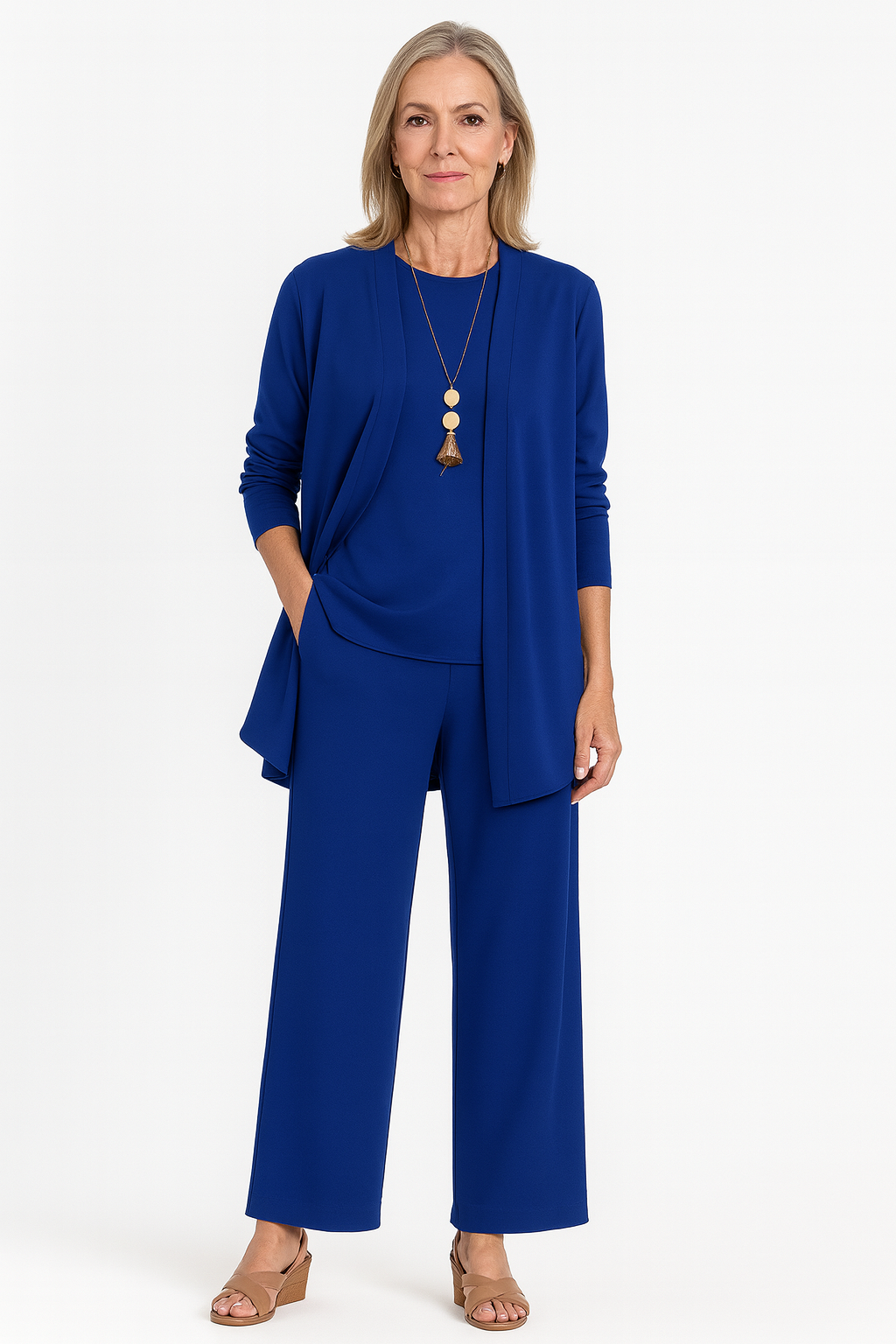 Women's Three-Piece Set Waistcoat Top and Trousers - Blue