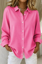 Women's Long-Sleeve Button-Up Shirt with Classic Collar - Fuchsia