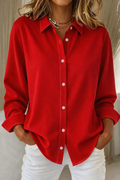 Women's Long-Sleeve Button-Up Shirt with Classic Collar - Red