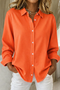 Women's Long-Sleeve Button-Up Shirt with Classic Collar - Orange