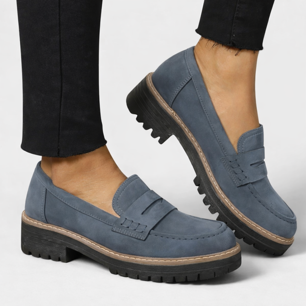 Women's Penny Loafers with Chunky Platform Sole - Blue