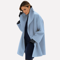 Women's Oversized Collar Coat Hip-Length Long Sleeve - Blue