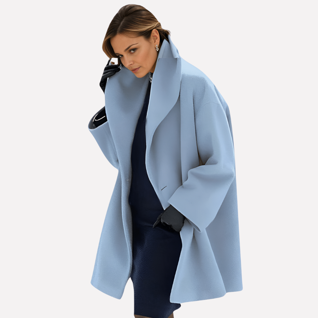 Women's Oversized Collar Coat Hip-Length Long Sleeve - Blue