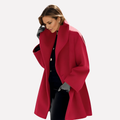 Women's Oversized Collar Coat Hip-Length Long Sleeve - Red