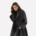 Women's Oversized Collar Coat Hip-Length Long Sleeve - Black
