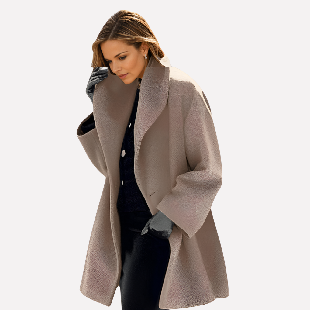 Women's Oversized Collar Coat Hip-Length Long Sleeve - Khaki