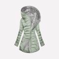 Women's Hooded Quilted Coat with Zip Front and Side Pockets - Light Green