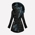 Women's Hooded Quilted Coat with Zip Front and Side Pockets - Black