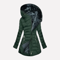 Women's Hooded Quilted Coat with Zip Front and Side Pockets - Dark Green