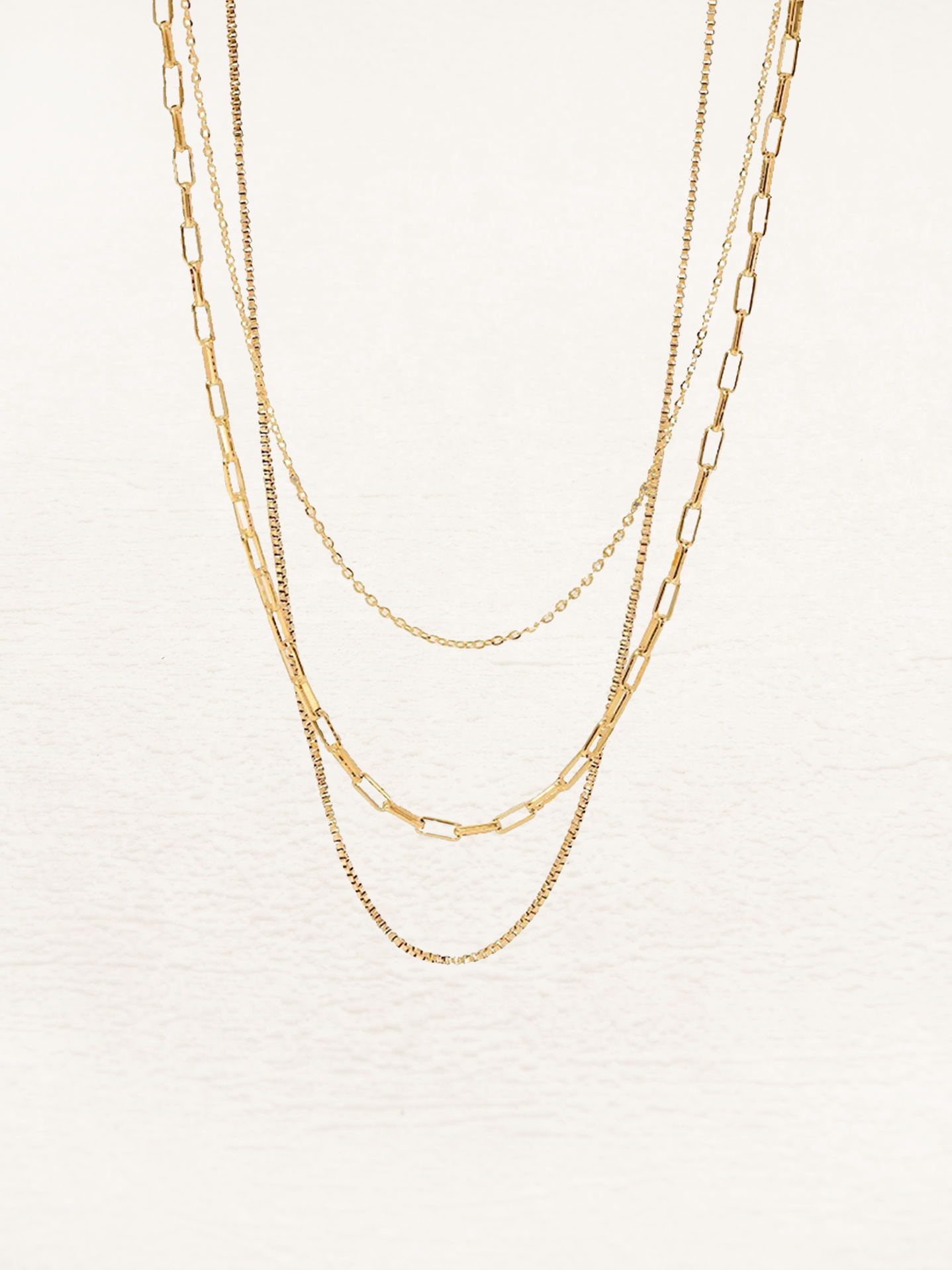 Women's Triple Layer Chain Necklace with Graduated Lengths - 3