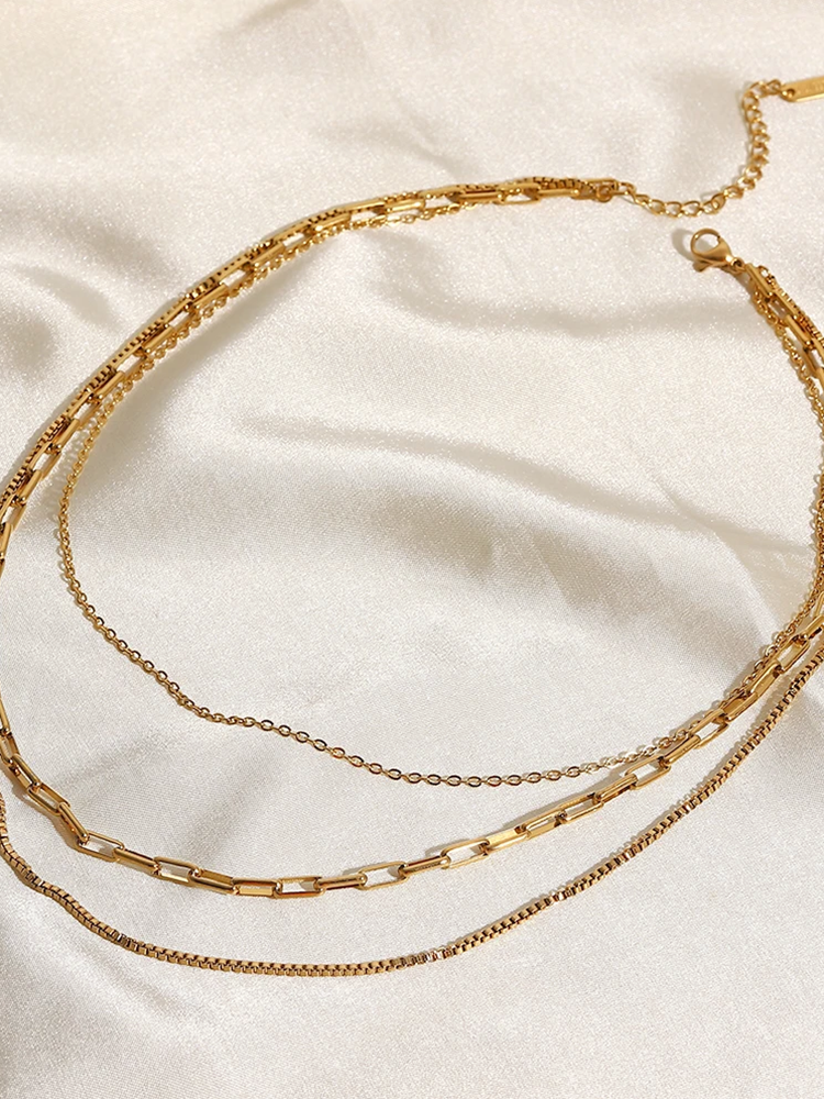 Women's Triple Layer Chain Necklace with Graduated Lengths - 5