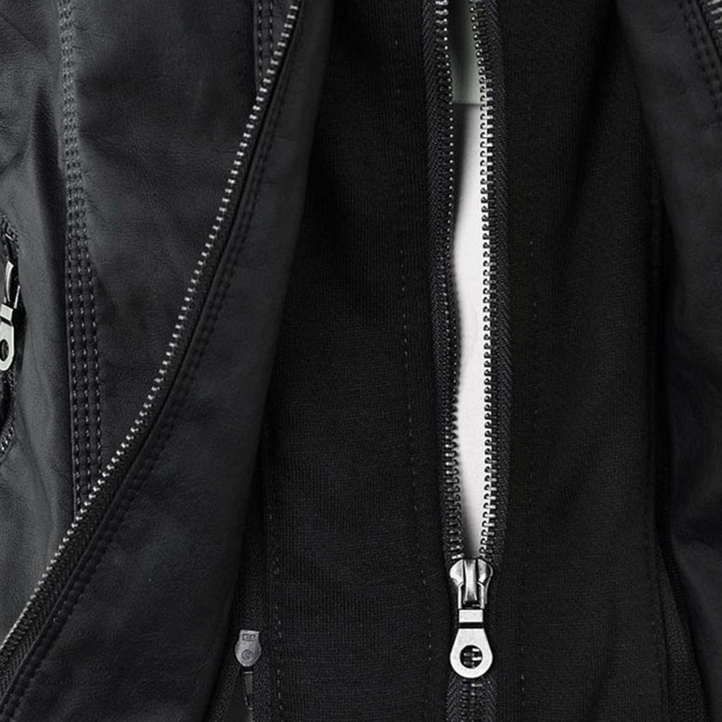 Women's Hooded Zip-Up Jacket with Faux Leather Finish - 13