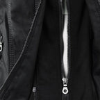 Women's Hooded Zip-Up Jacket with Faux Leather Finish - 13