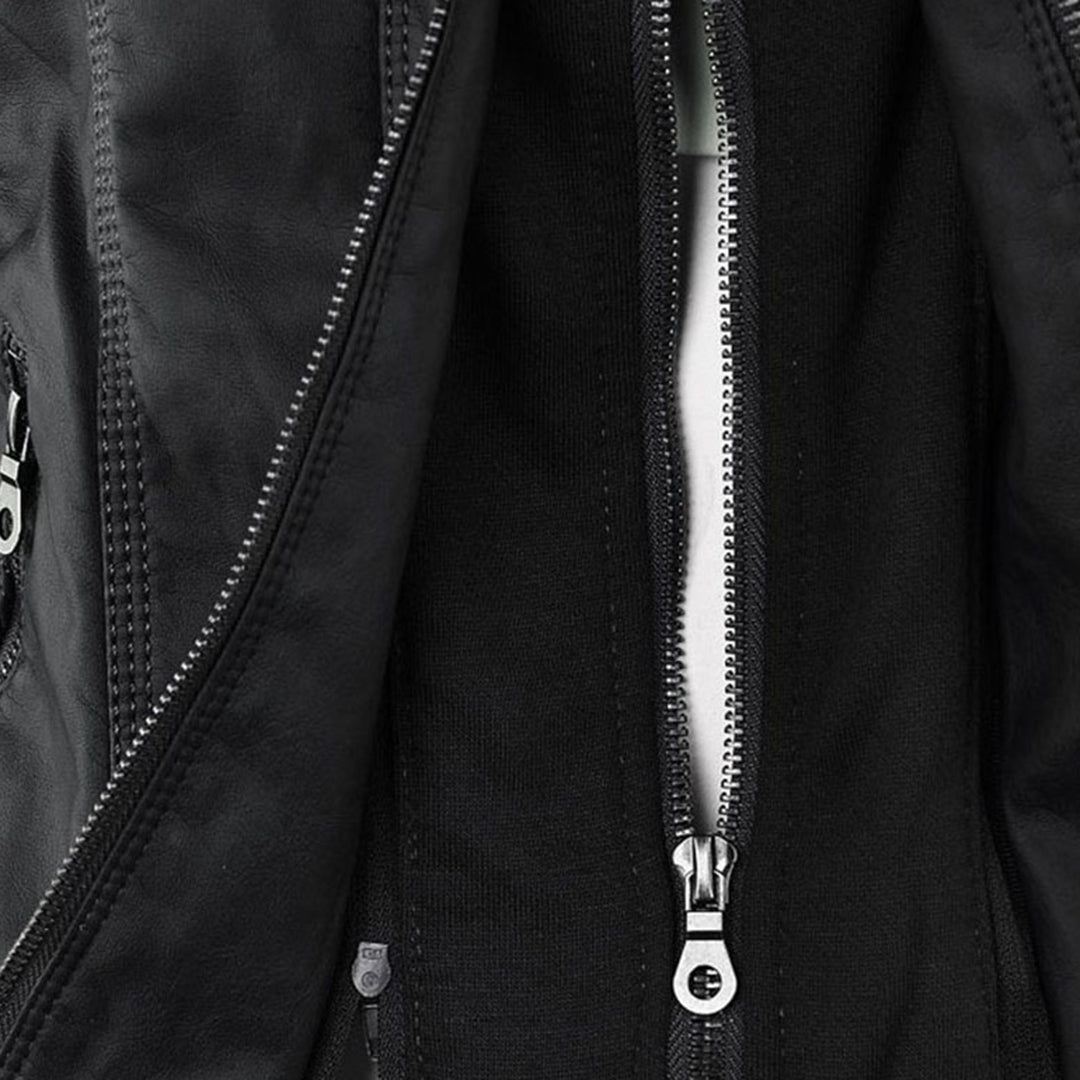 Women's Hooded Zip-Up Jacket with Faux Leather Finish - 13