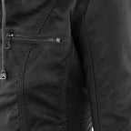 Women's Hooded Zip-Up Jacket with Faux Leather Finish - 14