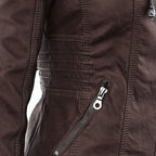 Women's Hooded Zip-Up Jacket with Faux Leather Finish - 16