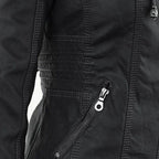 Women's Hooded Zip-Up Jacket with Faux Leather Finish - 15