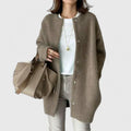 Women's Longline Cardigan with Round Neck and Button Front - Caramel Brown