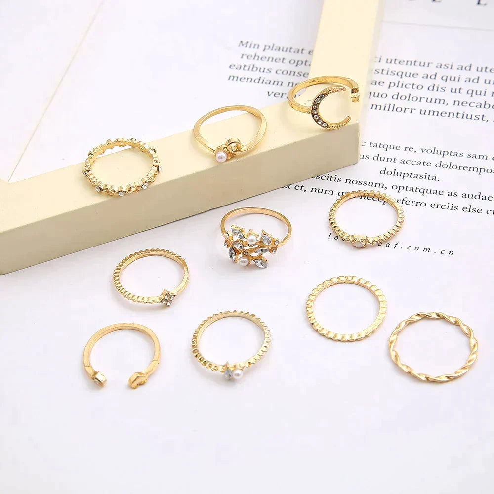 Women's Stacking Ring Set with Boho Charm Details - 5
