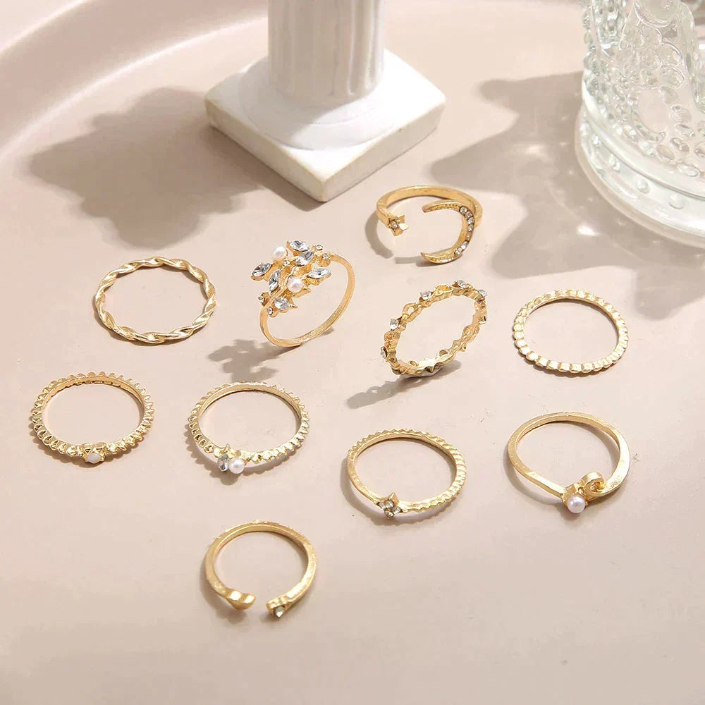 Women's Stacking Ring Set with Boho Charm Details - 4
