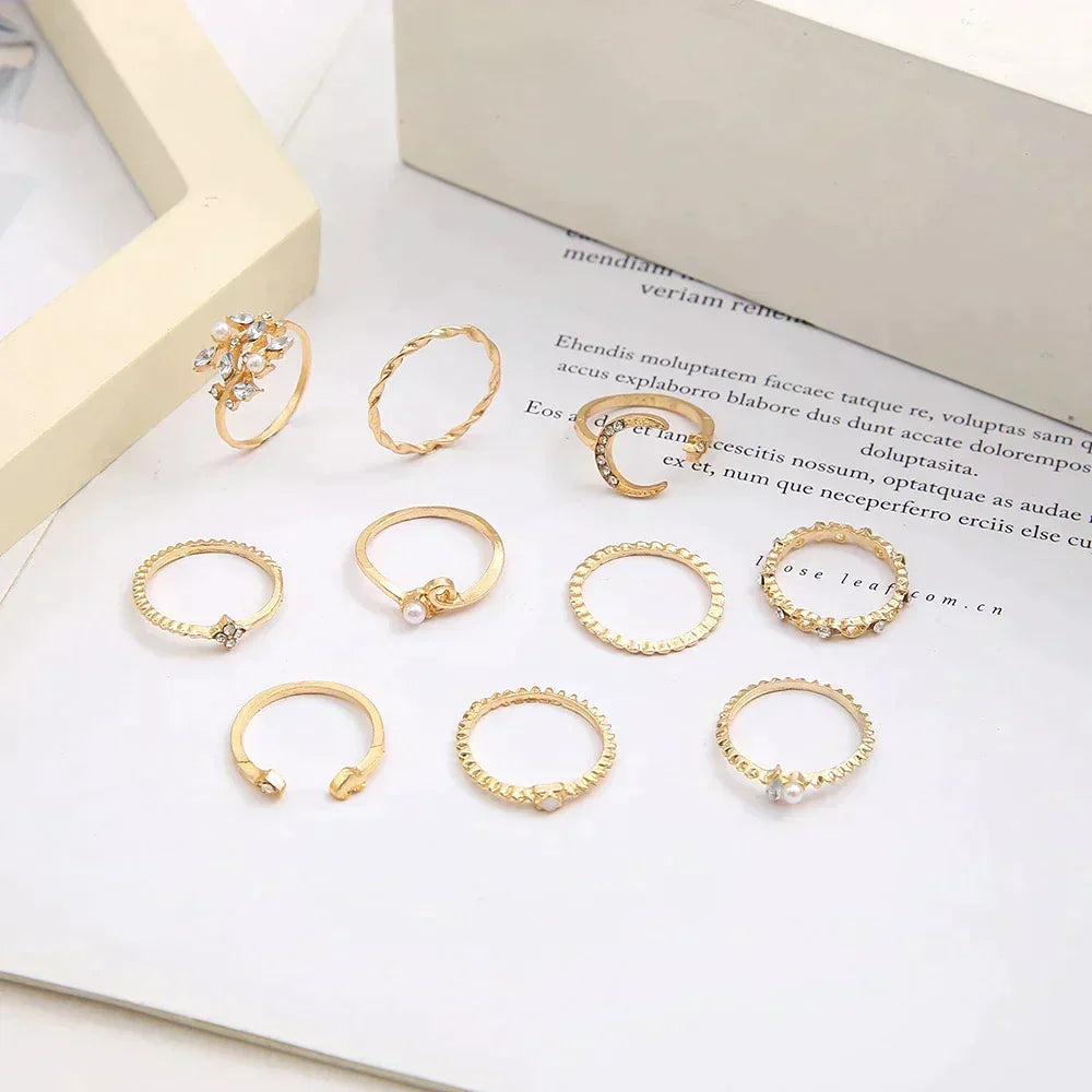 Women's Stacking Ring Set with Boho Charm Details - 3