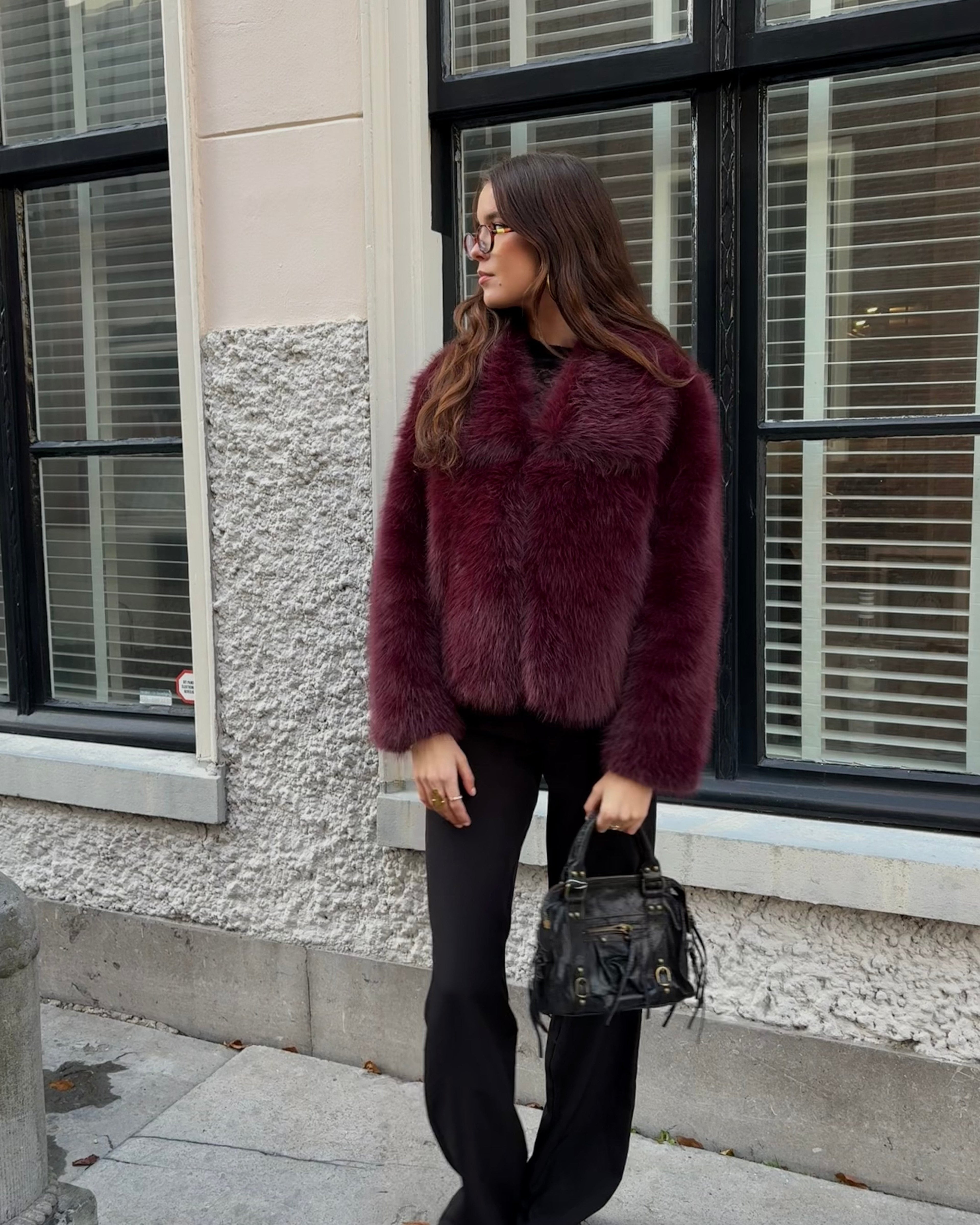 Women's Faux Fur Coat with Wide Collar - 9