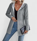 Women's Longline Zip Hoodie with Cable-Knit Panel - Grey
