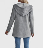 Women's Longline Zip Hoodie with Cable-Knit Panel - 5