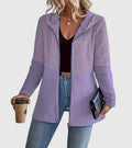 Women's Longline Zip Hoodie with Cable-Knit Panel - Purple