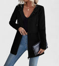 Women's Longline Zip Hoodie with Cable-Knit Panel - Black