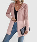 Women's Longline Zip Hoodie with Cable-Knit Panel - Pink