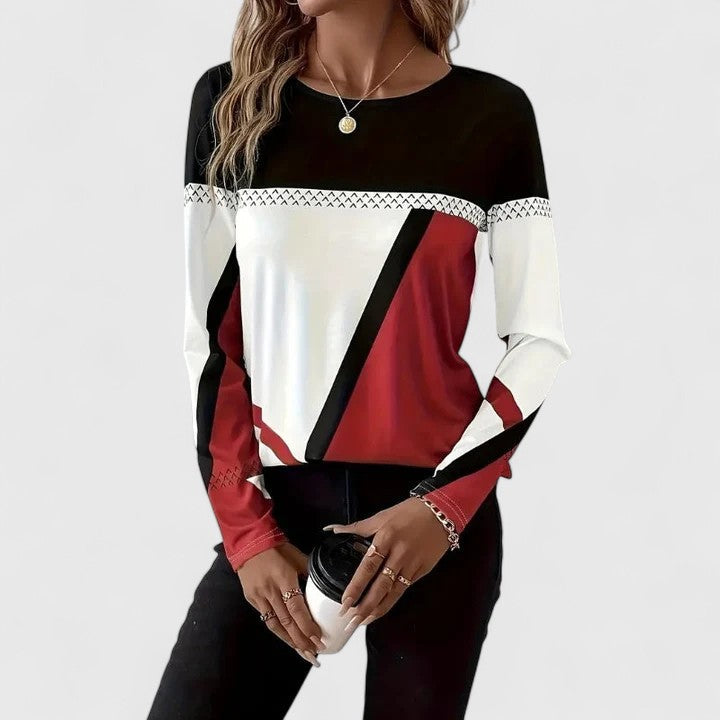 Women's Jumper Long Sleeve with Round Neck and Geometric Print - 2