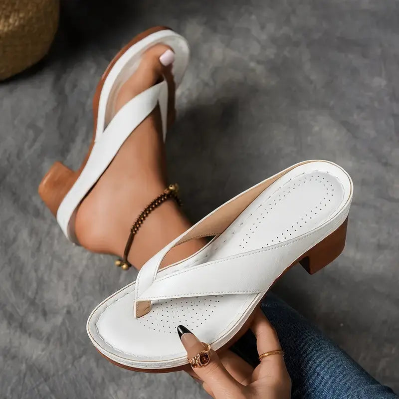 Women's Toe-Post Low Wedge Sandals - White