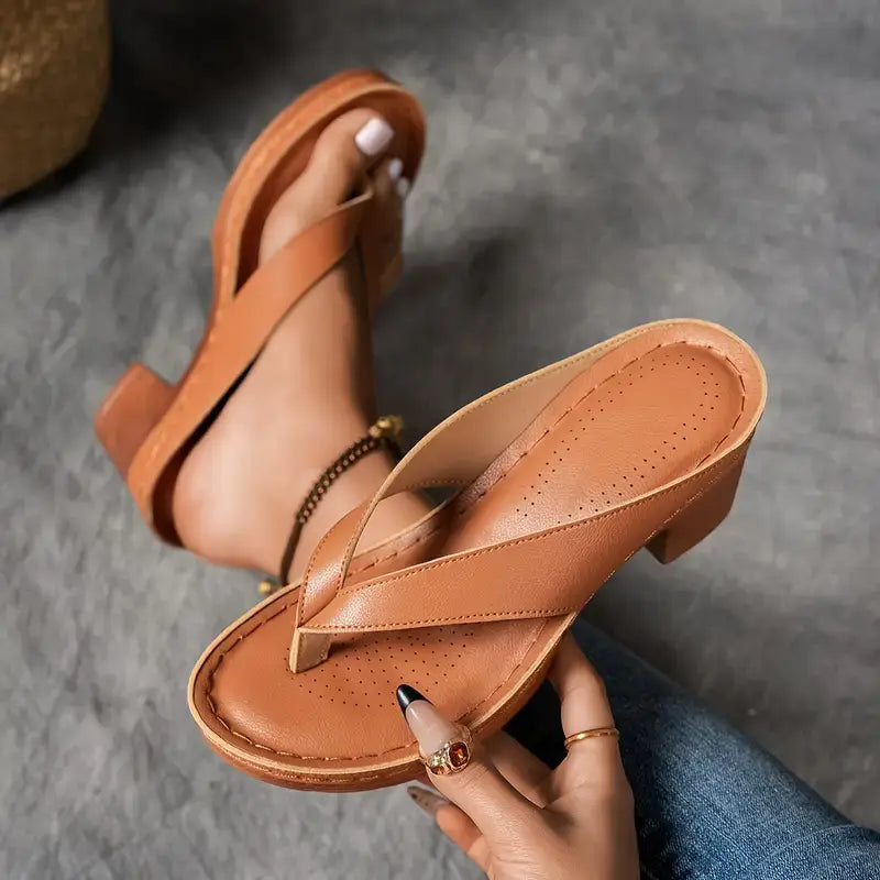 Women's Toe-Post Low Wedge Sandals - Brown