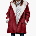 Women's Hooded Toggle Coat Sherpa Lined Mid-Thigh Length - Red