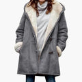 Women's Hooded Toggle Coat Sherpa Lined Mid-Thigh Length - Grey