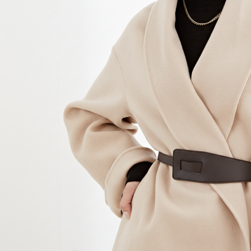 Women's Wrap Coat with Wide Lapel Collar and Tie Belt - 6
