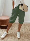 Women's Capri Trousers Relaxed Cropped Fit with Drawstring Waist - Green