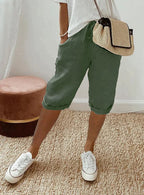 Women's Capri Trousers Relaxed Cropped Fit with Drawstring Waist - Green