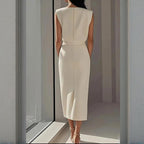 Women's Structured Midi Dress with Button Detail and Split Hem - 3